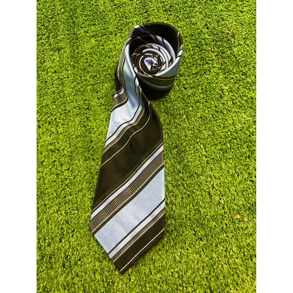 Baritone Striped Necktie Black Blue Modern Professional Business‎ Casual Silk - Picture 2 of 6